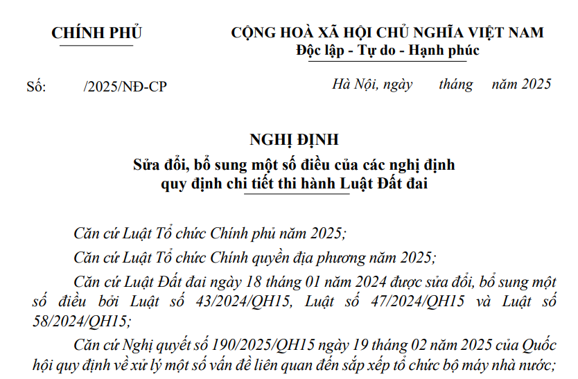 Đã có dự thảo Nghị định sửa đổi 06 Nghị định hướng dẫn Luật Đất đai 2024 1 du thao nd