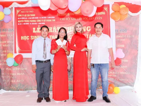 Hoa hậu thiện nguyện Trịnh Lan Trinh rạng rỡ tại lễ phát thưởng cho học sinh nghèo hiếu học tại Bình Dương