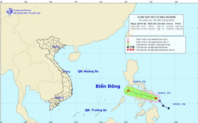 Bão Dujuan suy yếu thành áp thấp, khu vực Biển Đông gió mạnh cấp 8